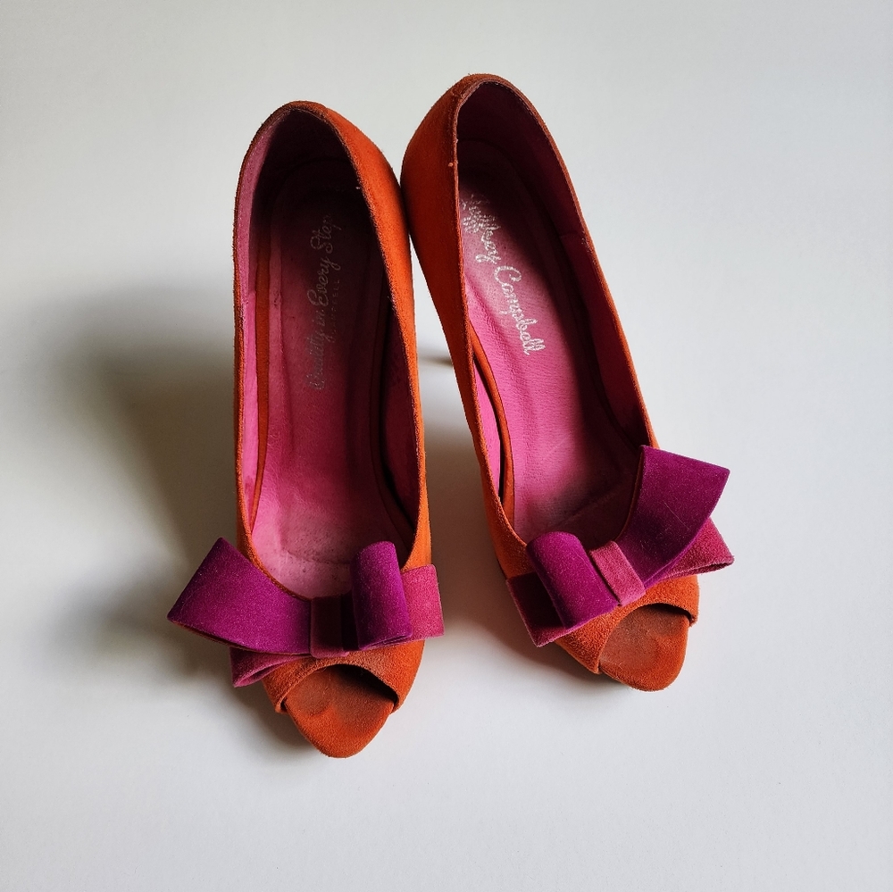 Jeffrey Campbell Suede Peep Toe Bow Heels Size 9.5